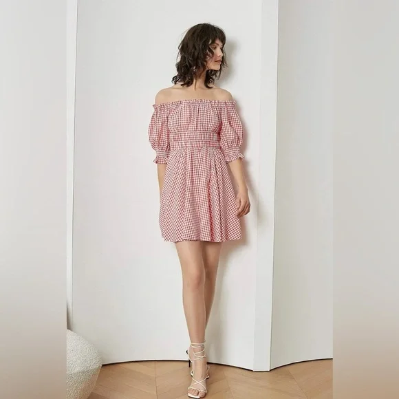 J.ING Red Plaid Off Shoulder Mini Dress Size XS NWT - Picture 6 of 14